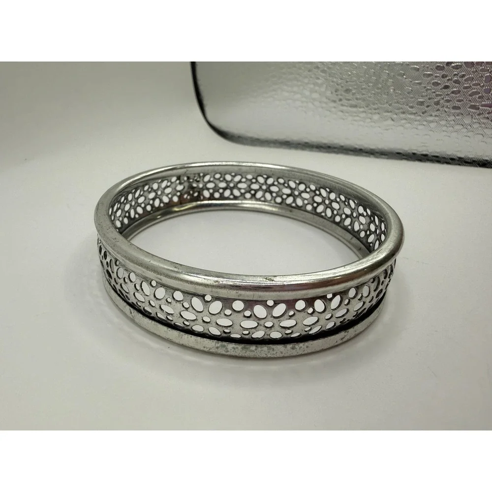 Silver Tone Perforated Cutout Metal Bangle Bracelet Retro Dark Academia Glam